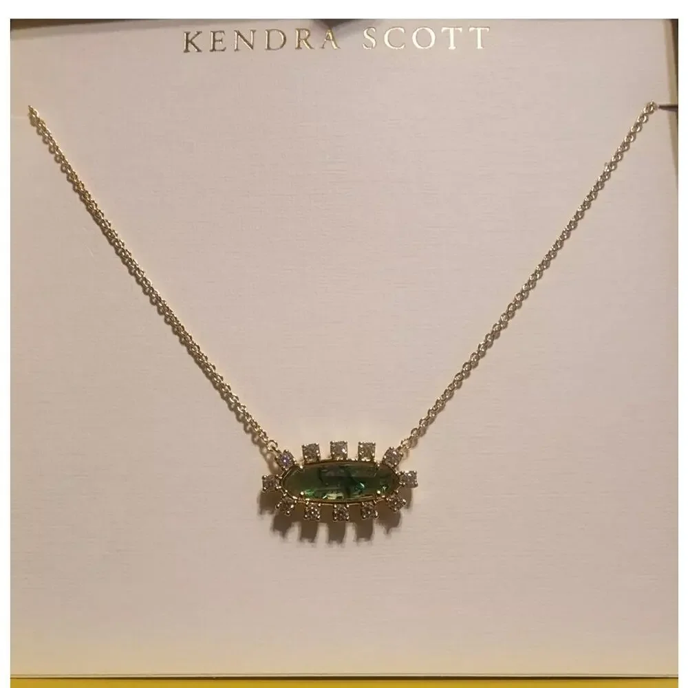 Kendra Scott Eva Framed Teal Glass Pendant Necklace NEW - Picture 5 of 9